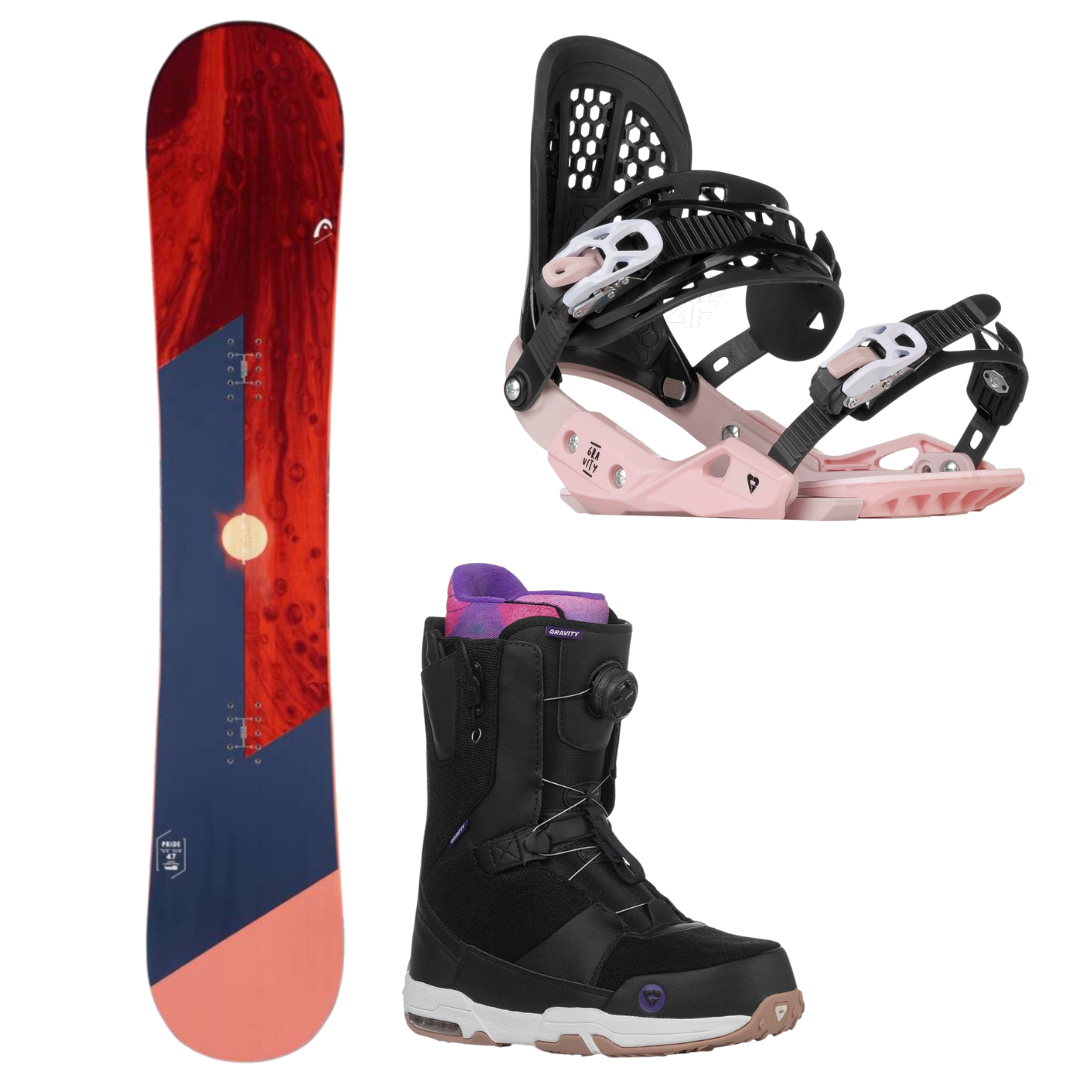 SET Snowboardové boty Gravity Sage Atop Heel Lock black/purple + snowboard Head Pride 2.0 + vázání Gravity G2 Lady Black/Pink